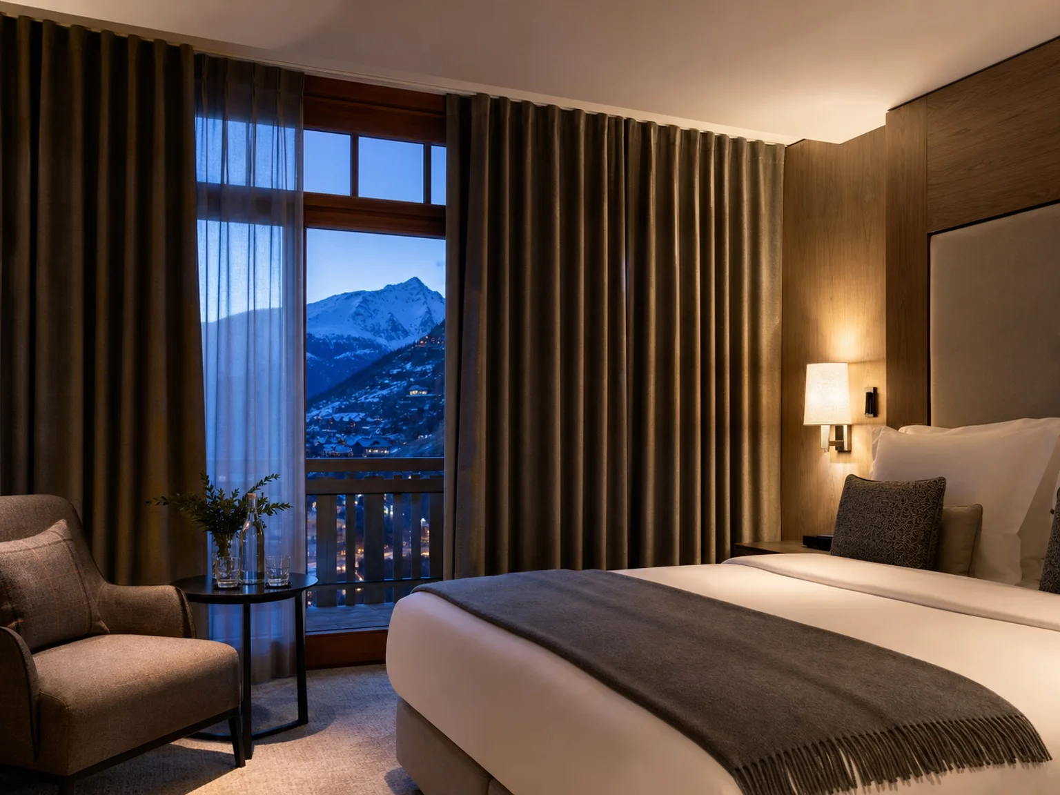 Chambre d'hôtel feutrée équipée de rideaux acoustiques